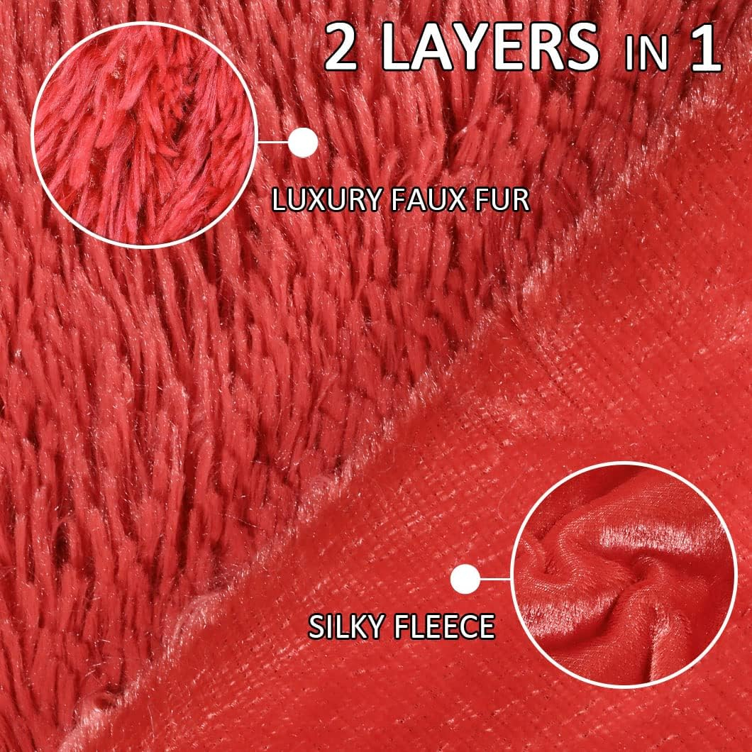 YUSOKI Red Faux Fur Throw Blanket,2 Layers,50" x 60",Soft Fluffy Fuzzy Cozy Blanket for Women Girls Teens Sofa Chair Couch Bed Farmhouse Decrations Photoshoot Props Christmas