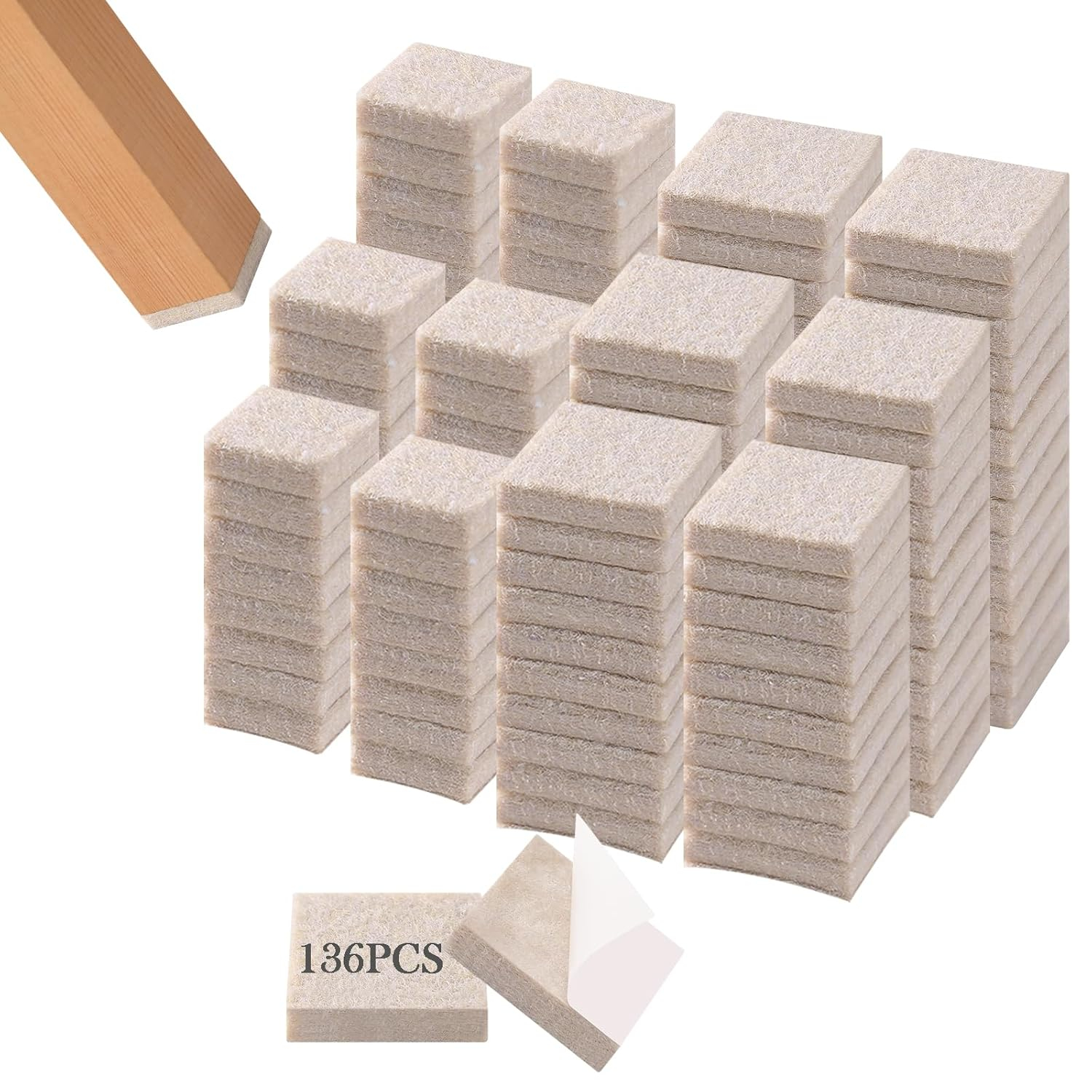 Fursafe&Q Felt Furniture Pads, Furniture Felt Pads for Hardwood Floors -Self Adhesive Chair Leg Floor Protectors, Protect from Nicks, Dents and Scratches, Chair Feet Protectors 136 Pcs Chair Feet