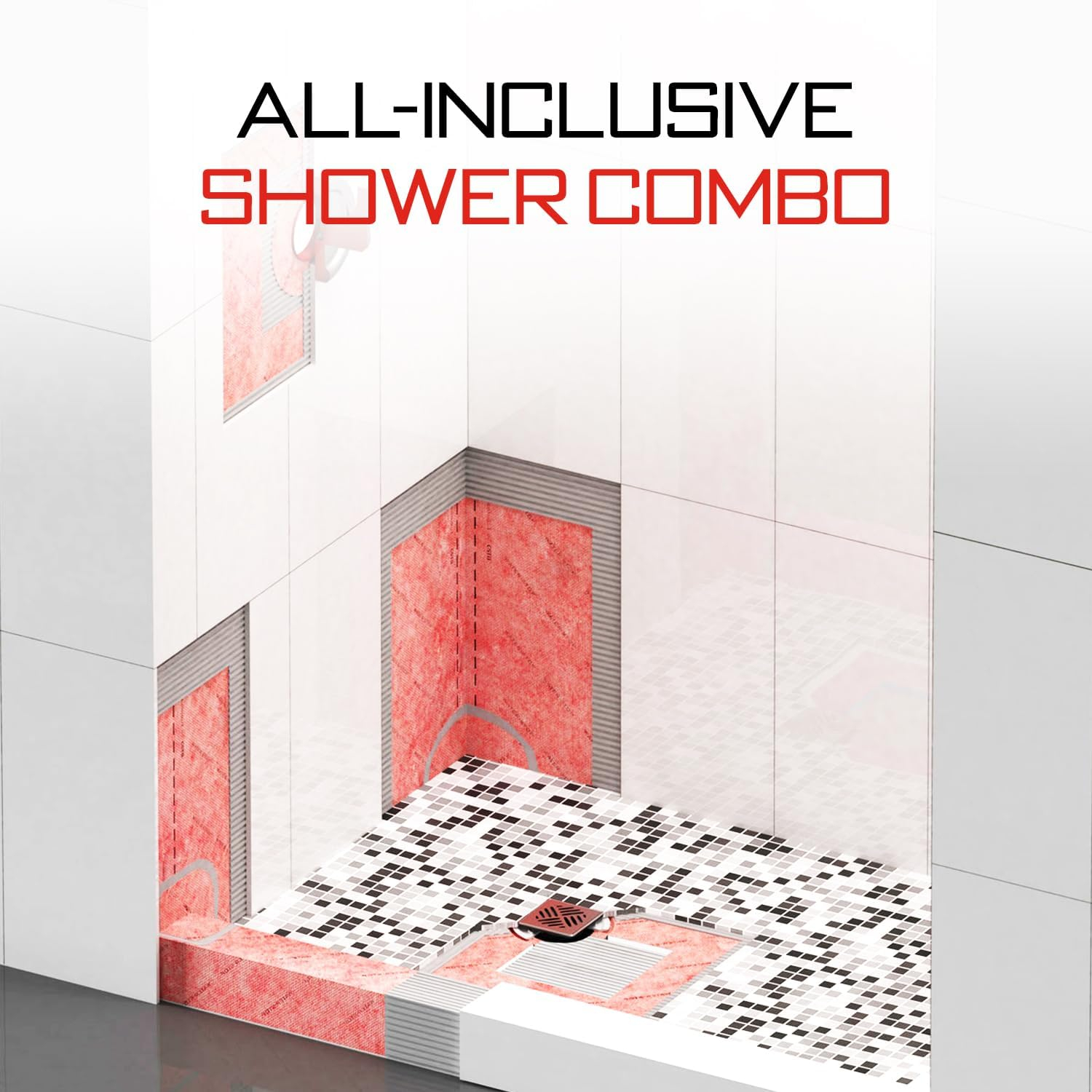 Guru Heavy Duty Red Square Shower Kit with Waterproof Membrane, 36" x 60"