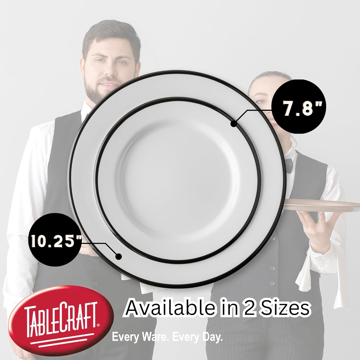 Vintage White and Black Melamine Round Serving Plates, 10.25"