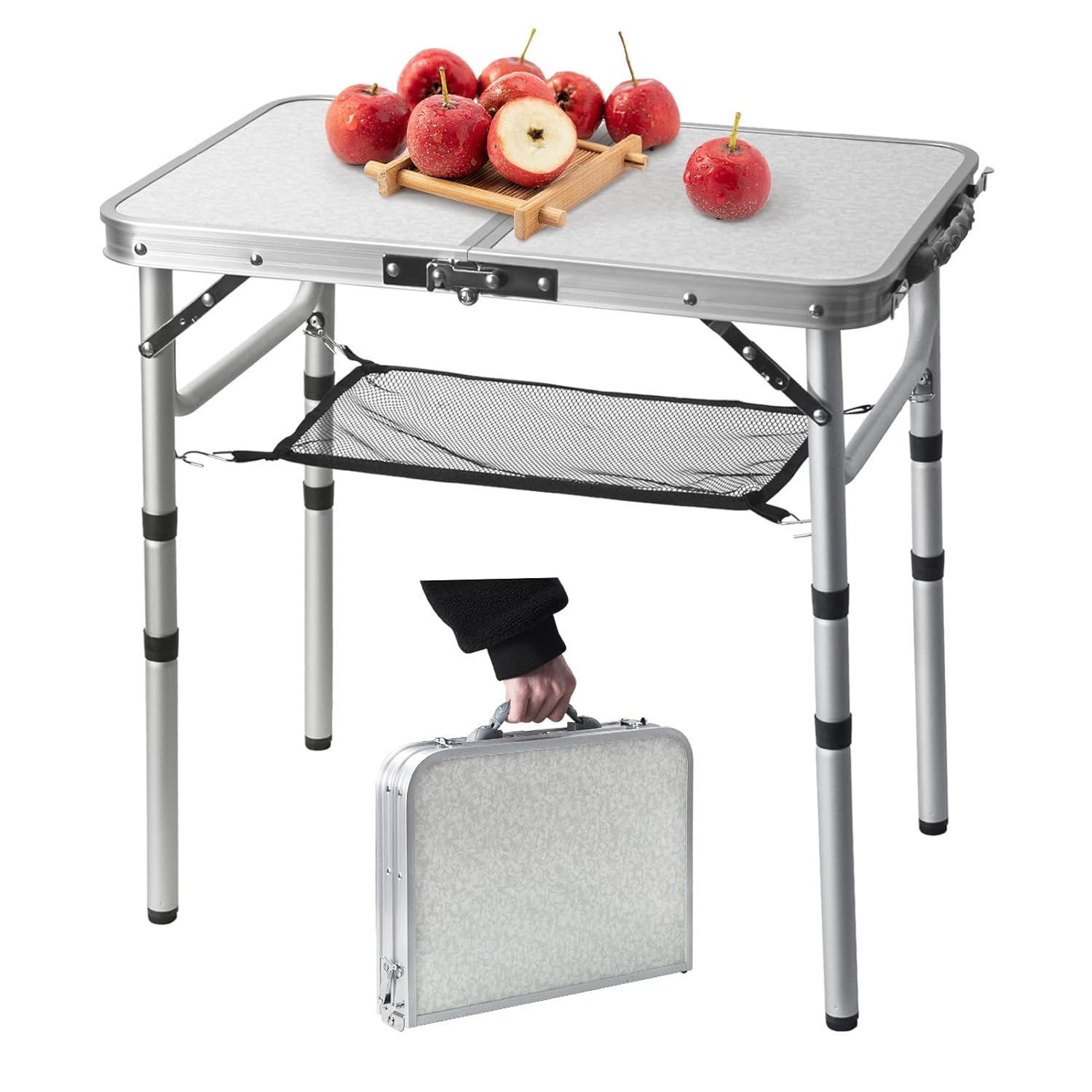 Small Folding Table 2FT Lightweight Portable Aluminum Camping Table for Picnic and Camping Mini Foldable with Adjustable Extended Height,Silver