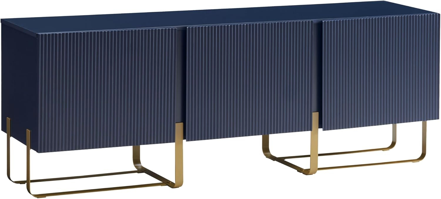 Denhour DH BASIC Modern 60-inch 3-Door Storage TV Stand by  Indigo Blue/Gold