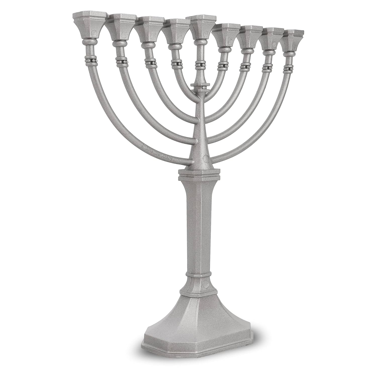 Traditional Classic Hanukkah Menorah - 9.5" Tall Graceful Style Candle Minorah Precision Die Cast Non Tarnish (Satin Silver) By Zion Judaica