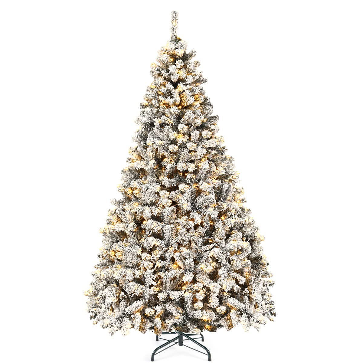 9-Foot White Flocked Pine Christmas Tree with Warm LED Lights