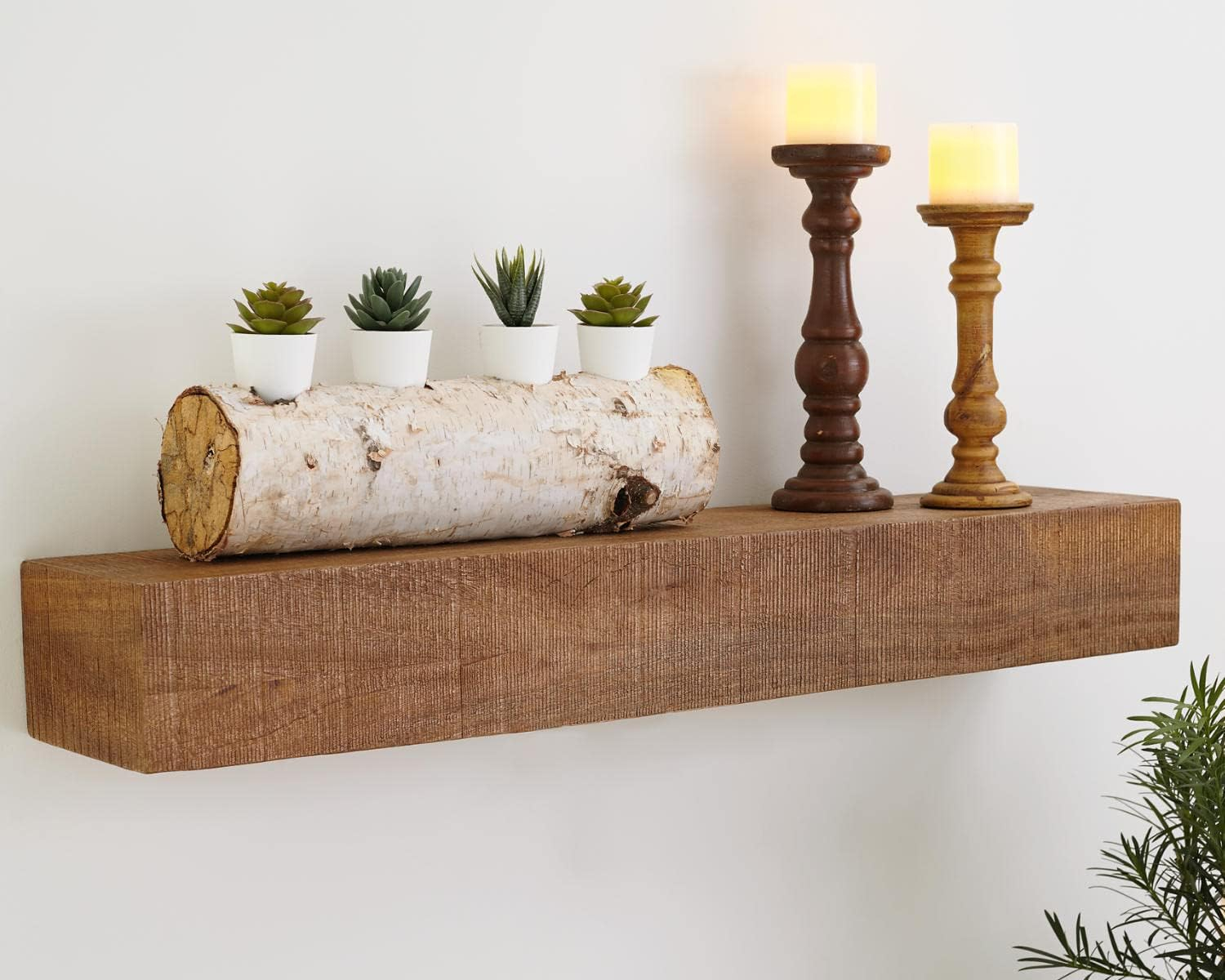Cadmon Brown Rough Sawn Wood Wall Shelf