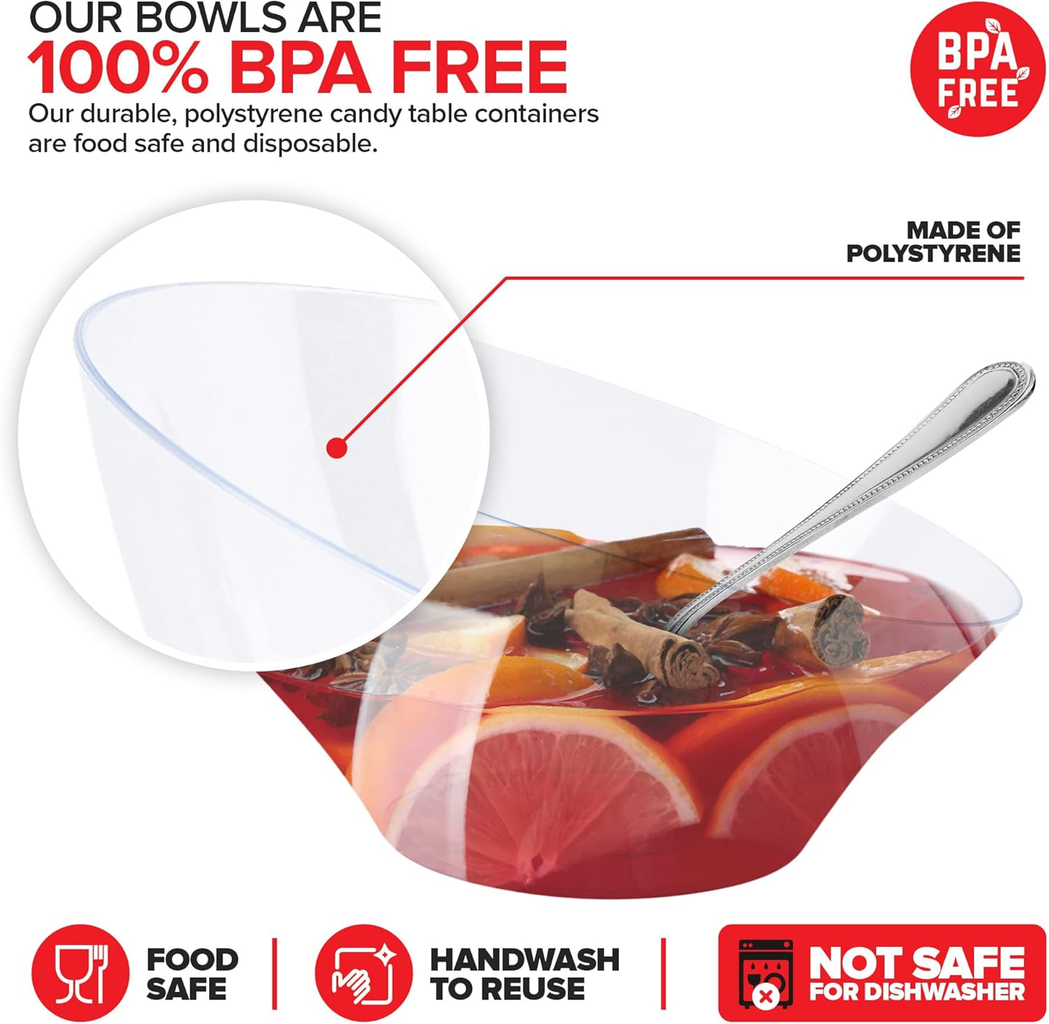 Large Clear Plastic Round Serving Bowls for Salad and Candy