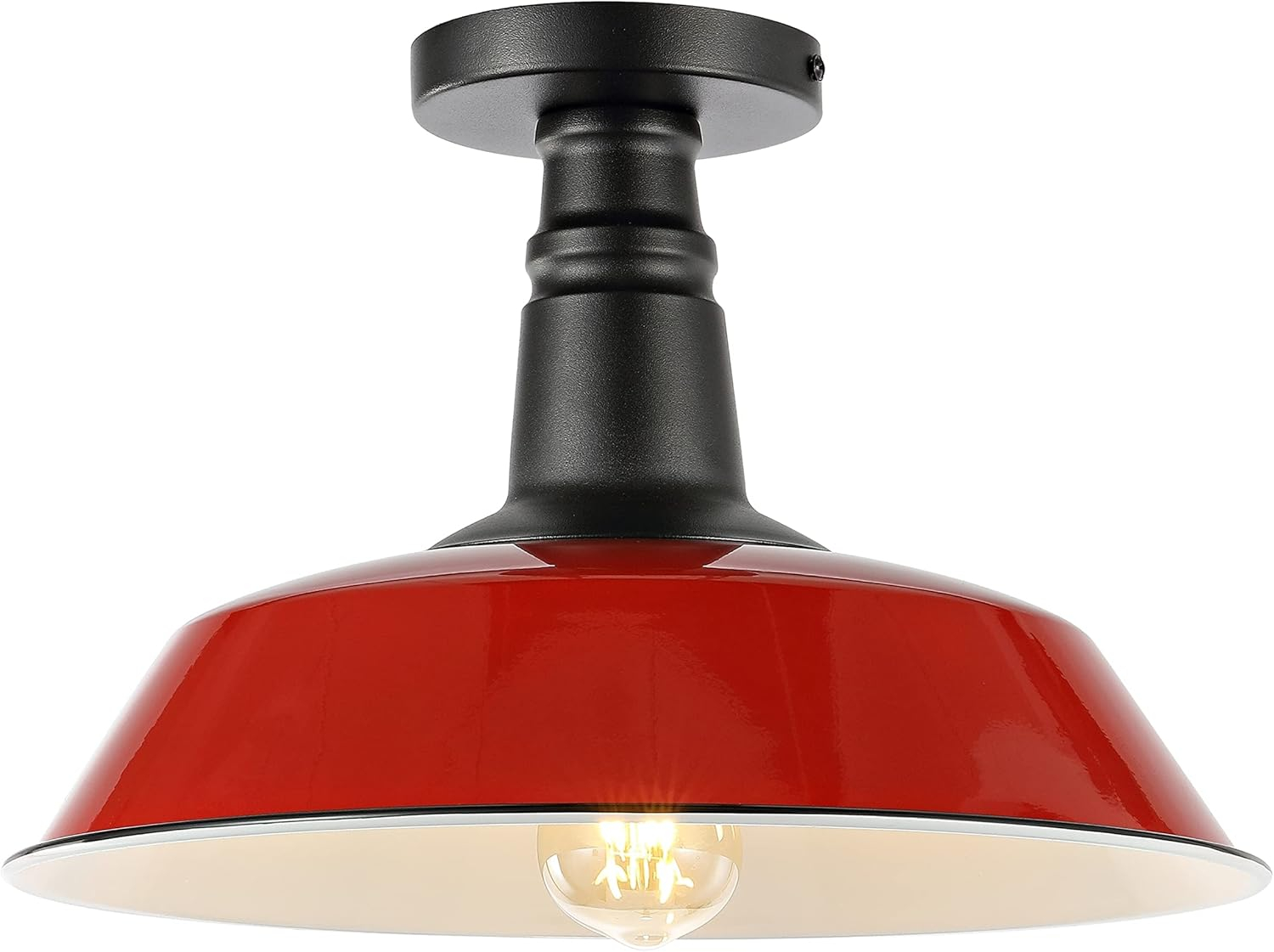 Camila 14" 1-Light Classic Industrial Indoor/Outdoor Iron LED Semi Flush Mount, Red/White