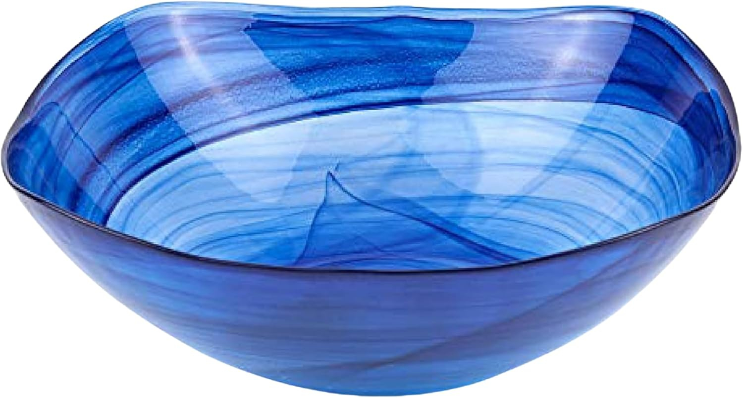 Badash Decorative Glass Serving Bowl, Alabaster Glass Centerpiece Fruit Bowl, Home Décor Table Accent Bowl, 10” Diameter, Cobalt Blue
