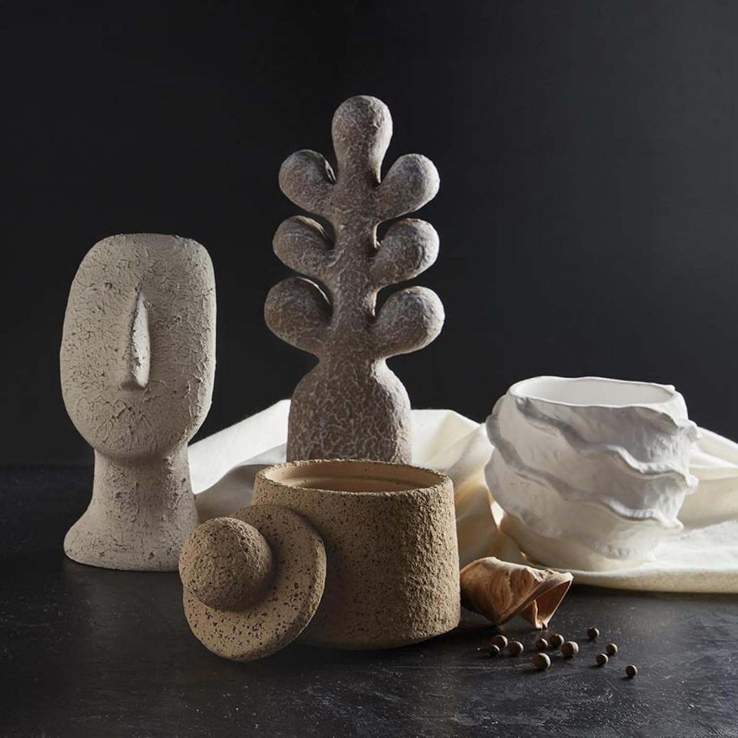 White Textured Cement Round Planter for Indoor/Outdoor Succulents