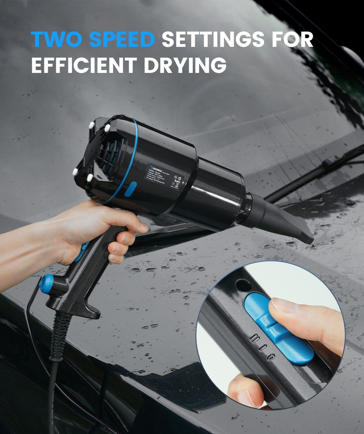 Car Dryer Air Blower -1300W Handheld High Powered Filtered Car Blower for Drying, 22000FPM / 90CFM Air Blower for Car Detailing, Washing, Cord 5M/16.4Ft Blower for Boat RV Motorcycle