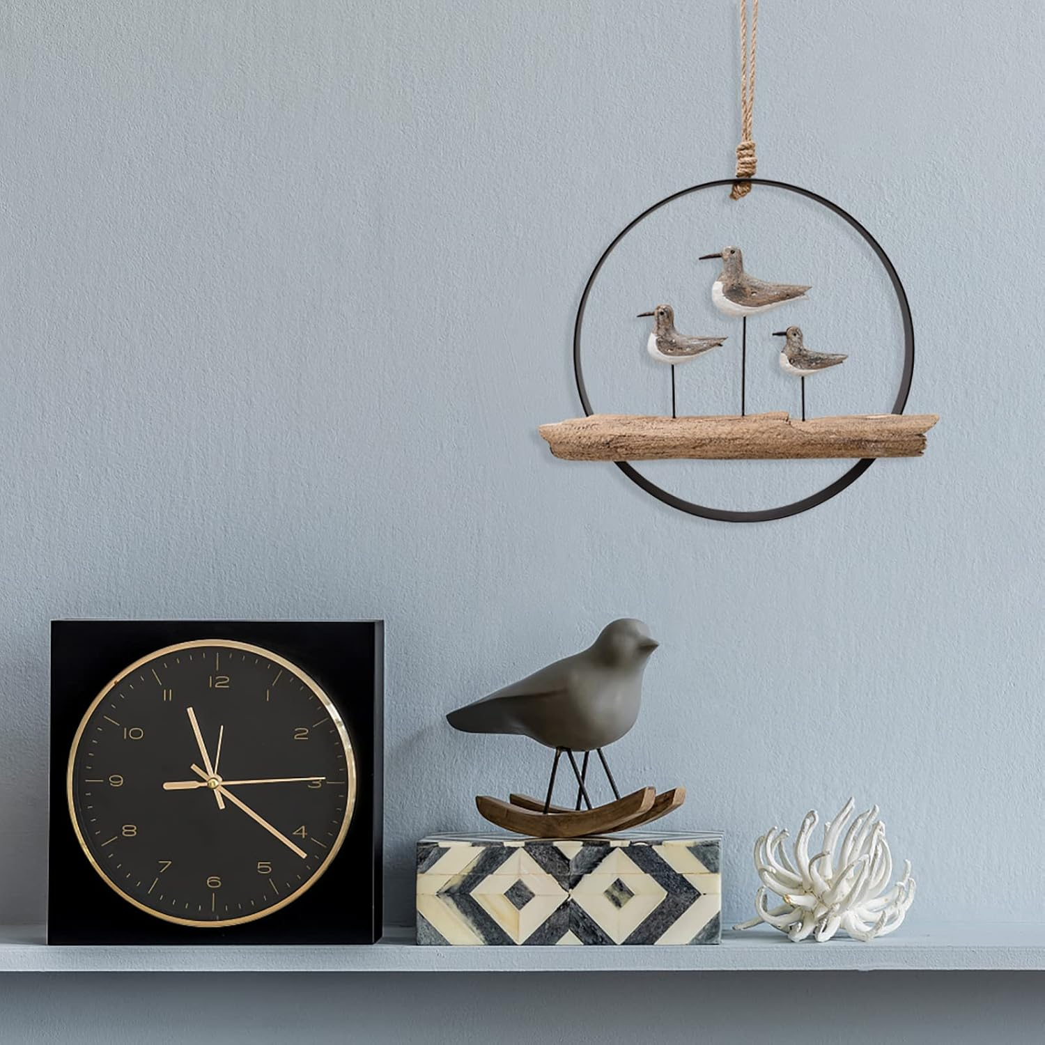 Rustic Wood and Metal Seagull Wall Hanging Decor