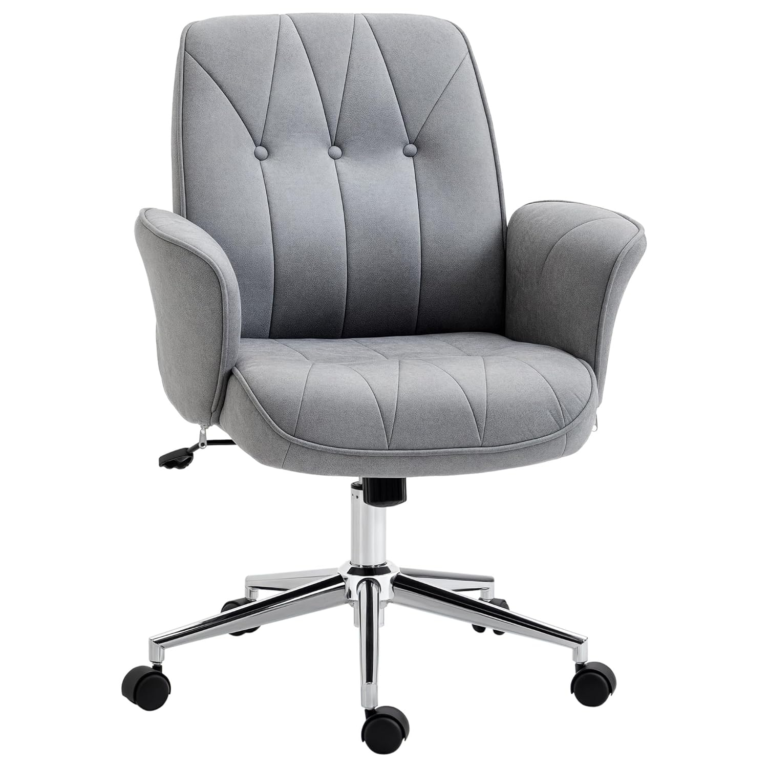 Zazesaby Microfiber Home Office Chair, Height Adjustable Button Tufted Computer Desk Chair with Swivel Wheels, Tilt Function and Padded Armrests, Light Gray