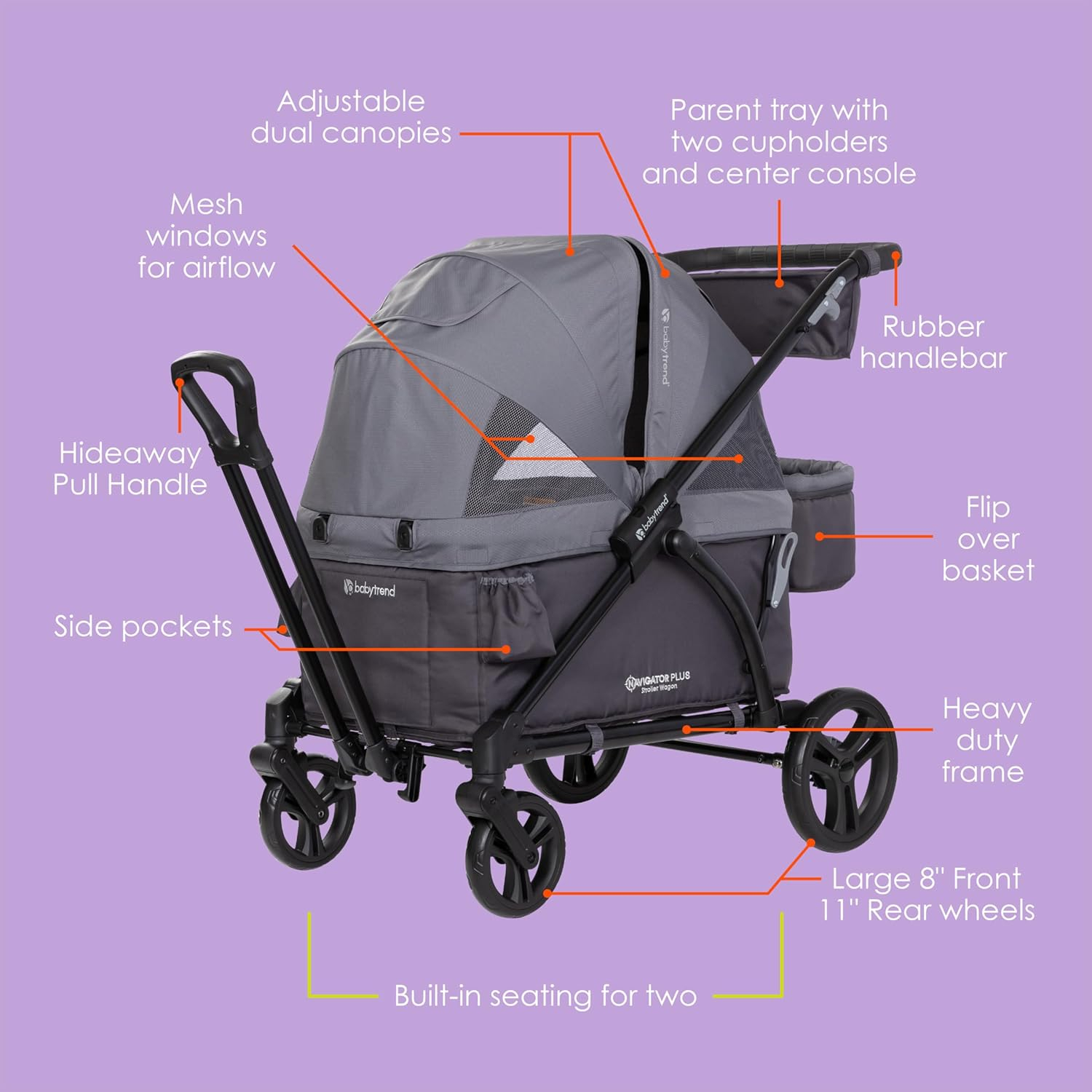Navigator Plus Double Stroller Wagon in Midnight Gray