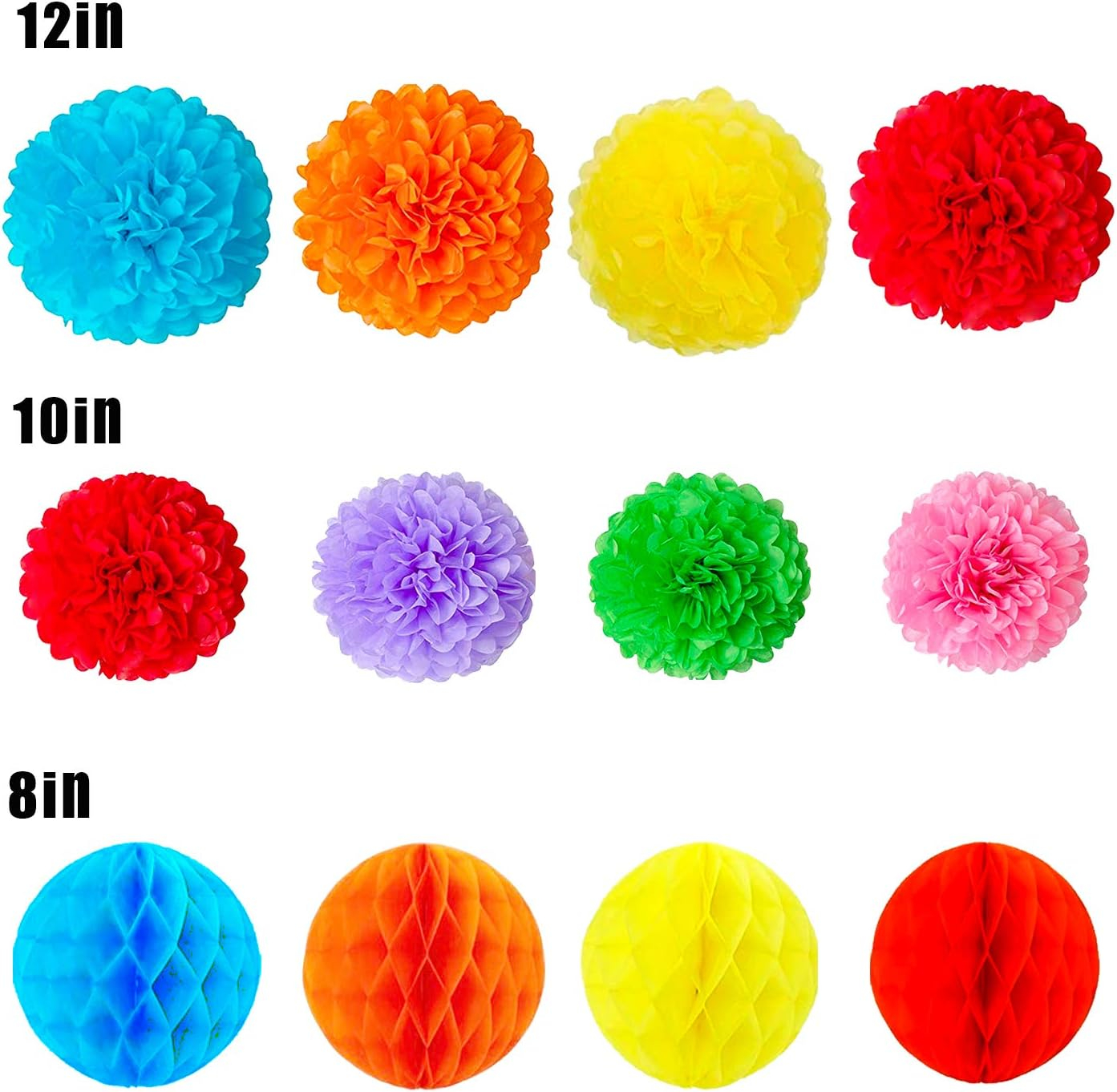 Fiesta Paper Fan Party Decorations Set, 24pcs Colorful Paper Fans, Hollow Paper Fans, Tissue Paper Pom Poms, Honeycomb Balls, Dot Garland for Fiesta Party, Birthday Wedding or Mexican Party