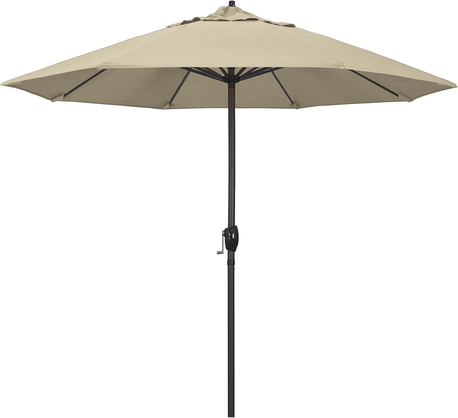 California Umbrella 9' Rd Sunbrella Aluminum Patio Umbrella, Crank Lift, Auto Tilt, Bronze Pole, Antique Beige