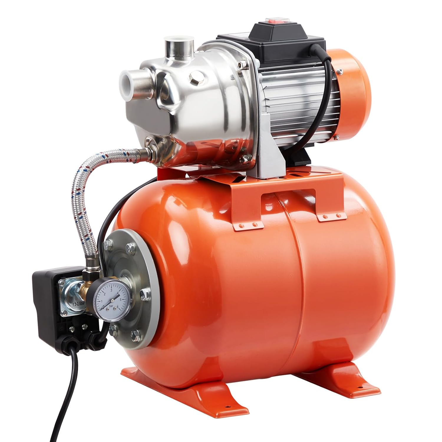 EastVita 1HP Shallow Well Pump with Pressure Tank, Stainless Steel, 115V Irrigation Pump, Automatic Water Booster Jet Pump for Home, Garden, Lawn