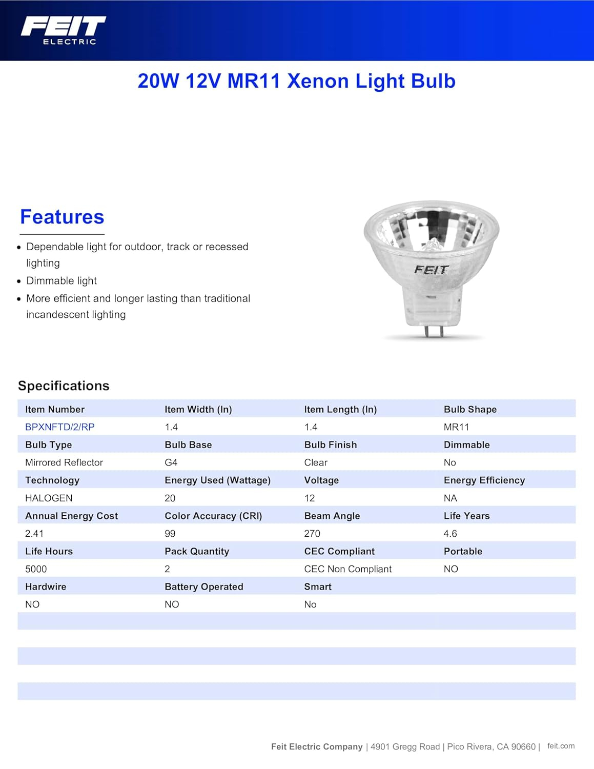 Warm White 20-Watt Halogen MR11 Bi-Pin Light Bulbs, 2-Pack