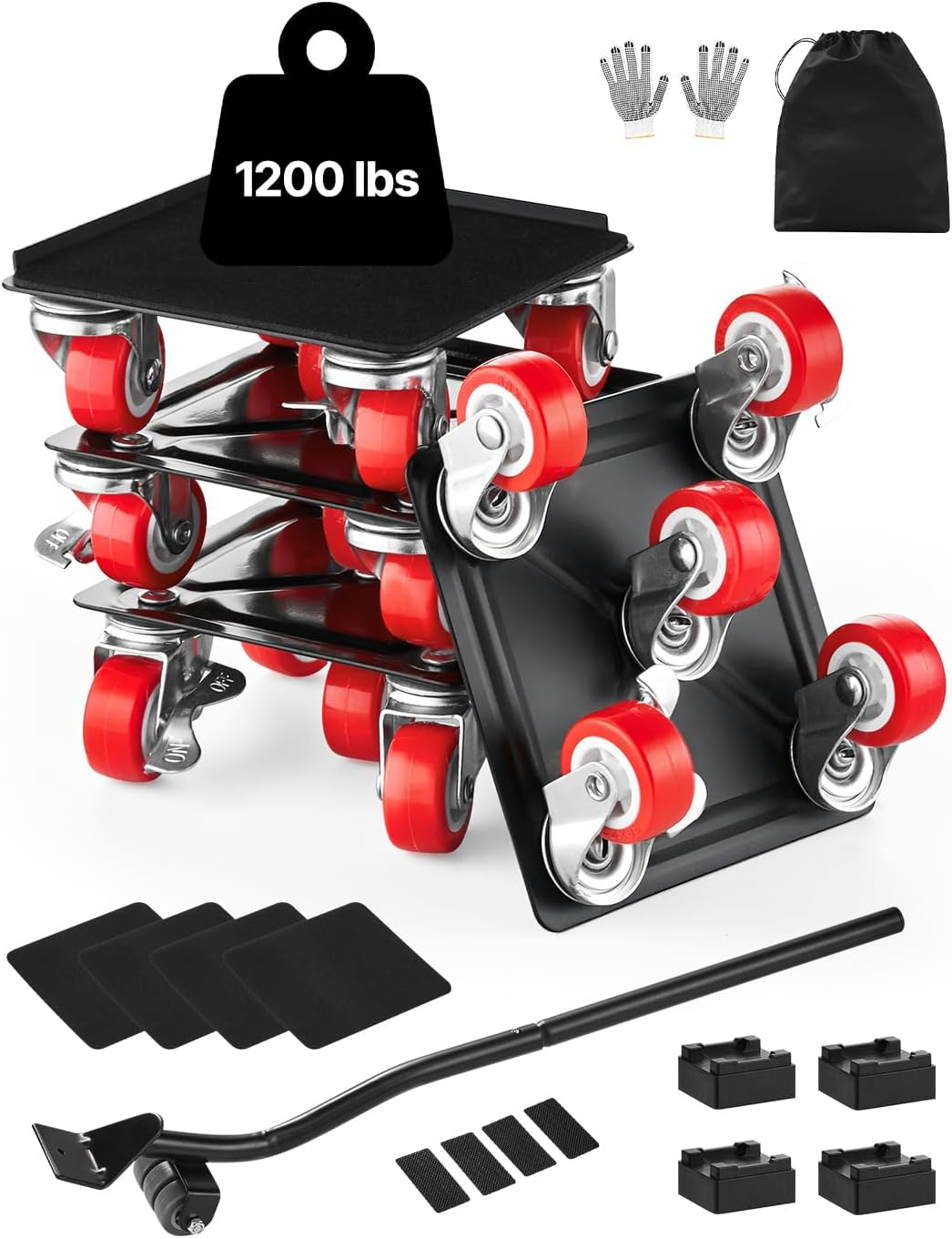 VEVOR Furniture Dolly, Maximum Load 1200 lbs, Heavy Duty Furniture Movers with 5 360° Rotation Wheels, Carbon Steel Panel, Furniture Lift Slider Tool Set for Appliances, Sofa, Fridge, Washing Machine