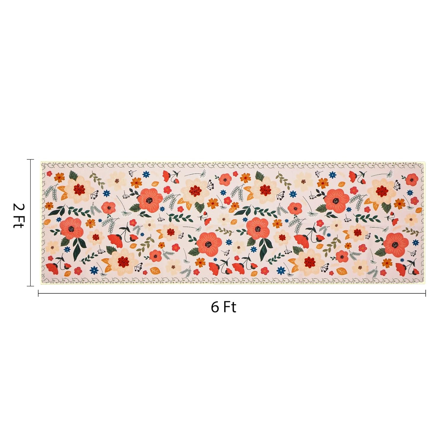 Elegant Floral Rug Hallway Runner Rug- 2 x 6 ft,Non Slip Washable Runner Rugs with Rubber Backing Soft Flowers Carpet Runner for Bedroom Kitchen Dining Room Laundry-Cream