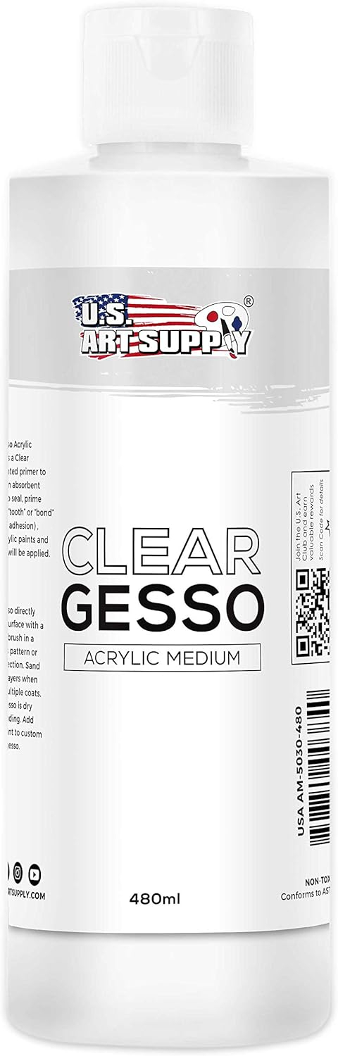 U.S. Art Supply Clear Gesso Acrylic Medium, 480ml Bottle
