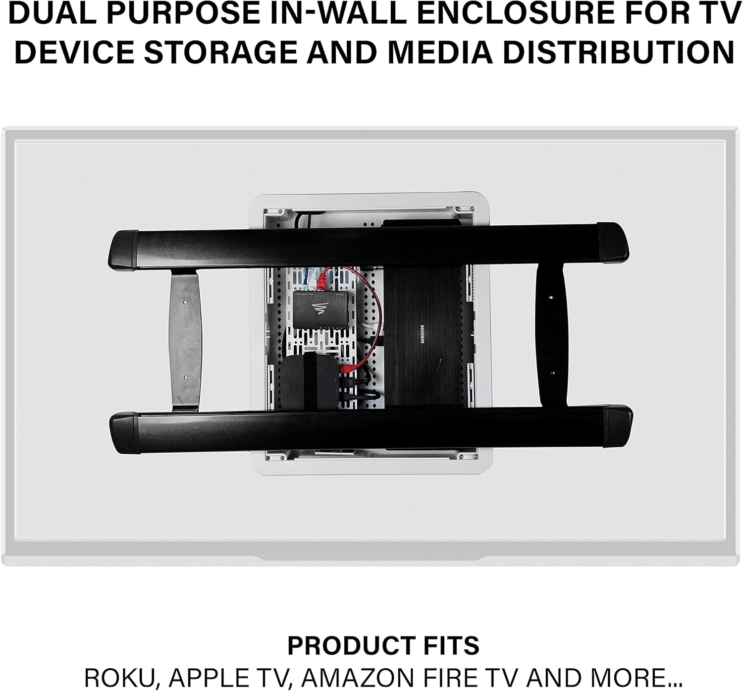 Legrand - OnQ 17 Inch Media Enclosure, Electrical Box, Cable Management Box Dual Purpose In Wall Enclosure for TV Device Storage and Media Distribution, Recessed Media Box, White, ENP1700NA
