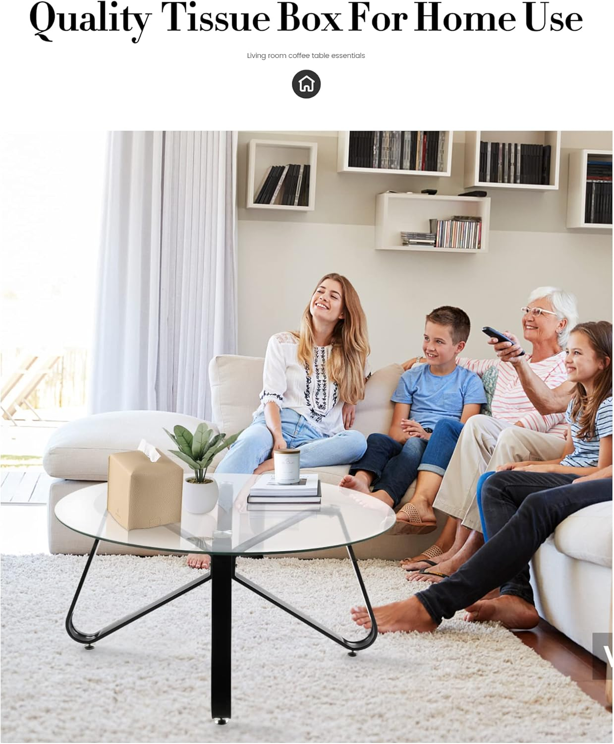 Tissue Box Cover, Square PU Leather Tissue Box Holder, Modern Tissue Case Facial Paper Organizer Dispenser，5X5X5'',Double Beige