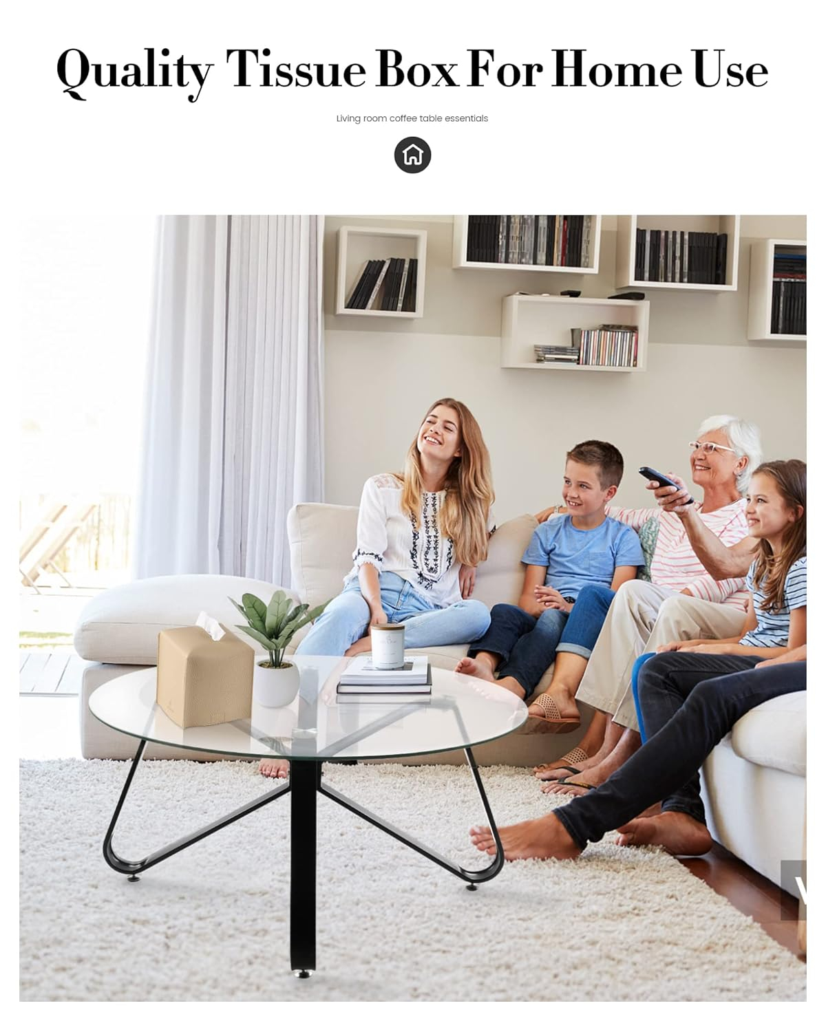 Tissue Box Cover, Square PU Leather Tissue Box Holder, Modern Tissue Case Facial Paper Organizer Dispenser，5X5X5'',Double Beige