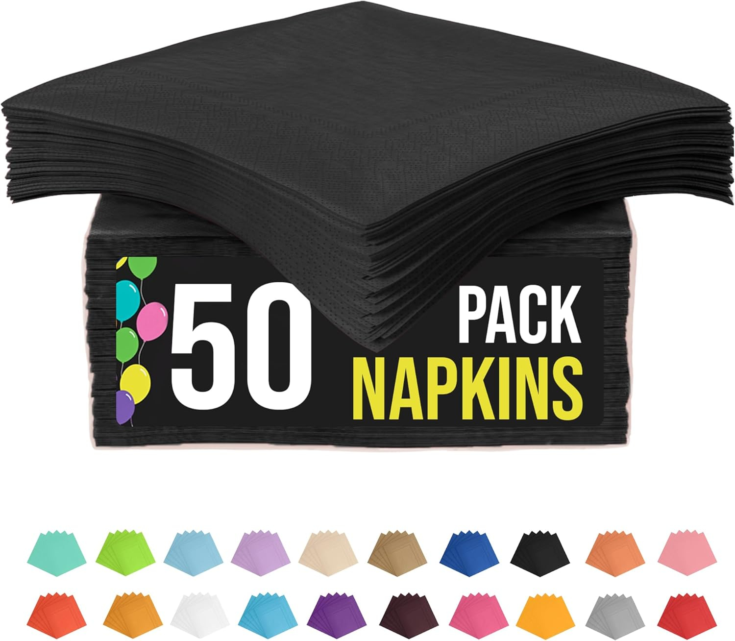 Black Party Napkins | Black Drink Napkins | Black Beverage Napkins - 5in. x 5in. Folded - 2 Ply - 50 Pieces/Pkg. (fdp95302)