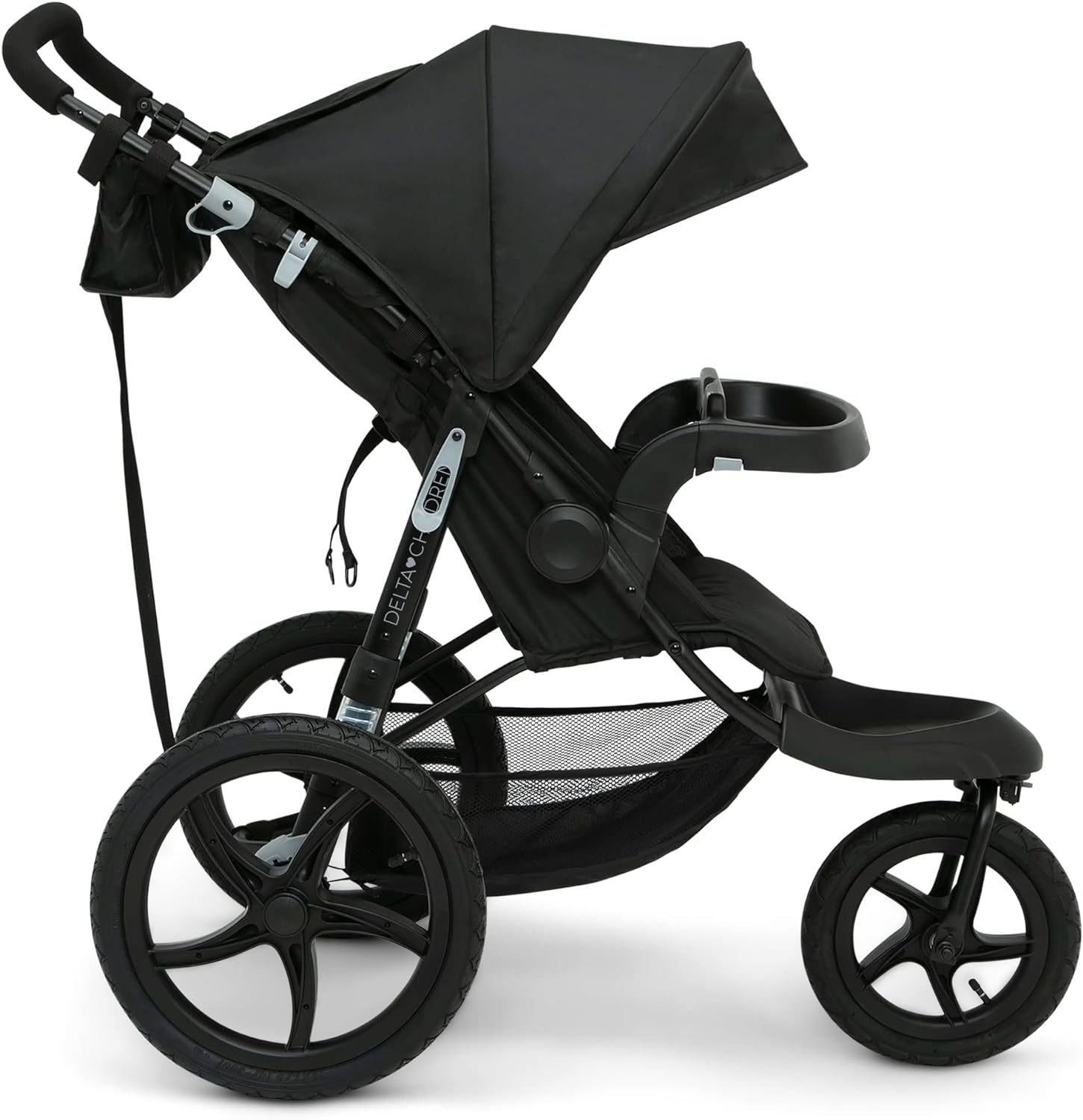 Delta Children Apollo Jogging Stroller - Shock Absorbing Frame with Large Canopy & Recline - Car Seat Compatible, Black