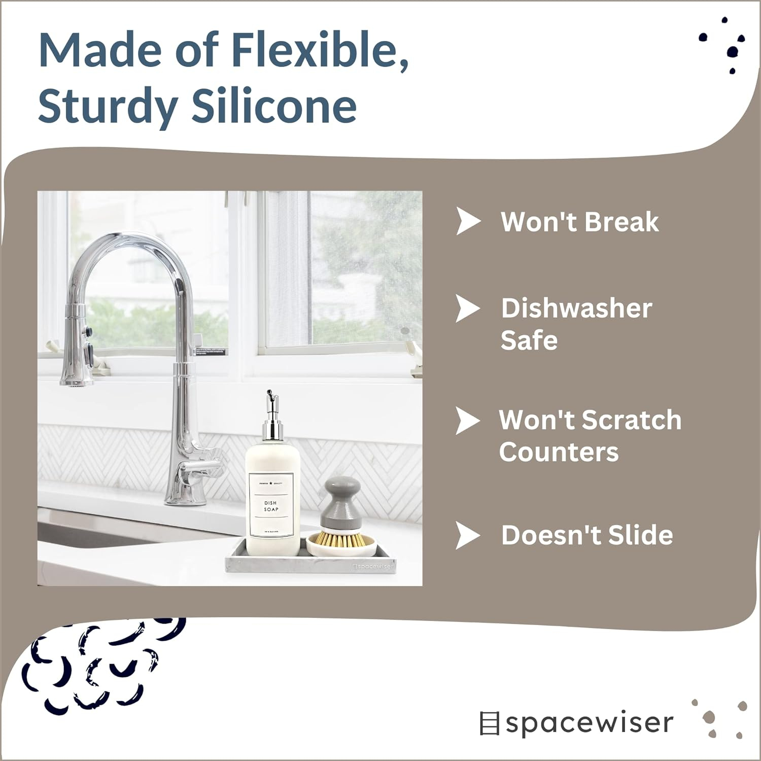 Spacewiser Countertop Vanity Tray Marble Silicone Bath Accessories Set, Marble Design