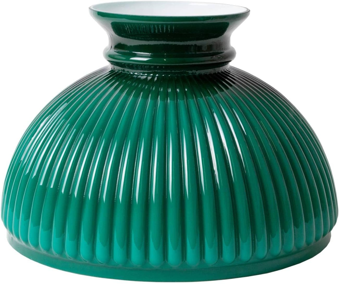 Aladdin Green Ribbed Glass Oil Lamp Shade, Elegant Vintage-Style Shade for Oil Lamps, Fits Aladdin Lamps, Adds Warmth and Charm to Home Decor, 10 inch