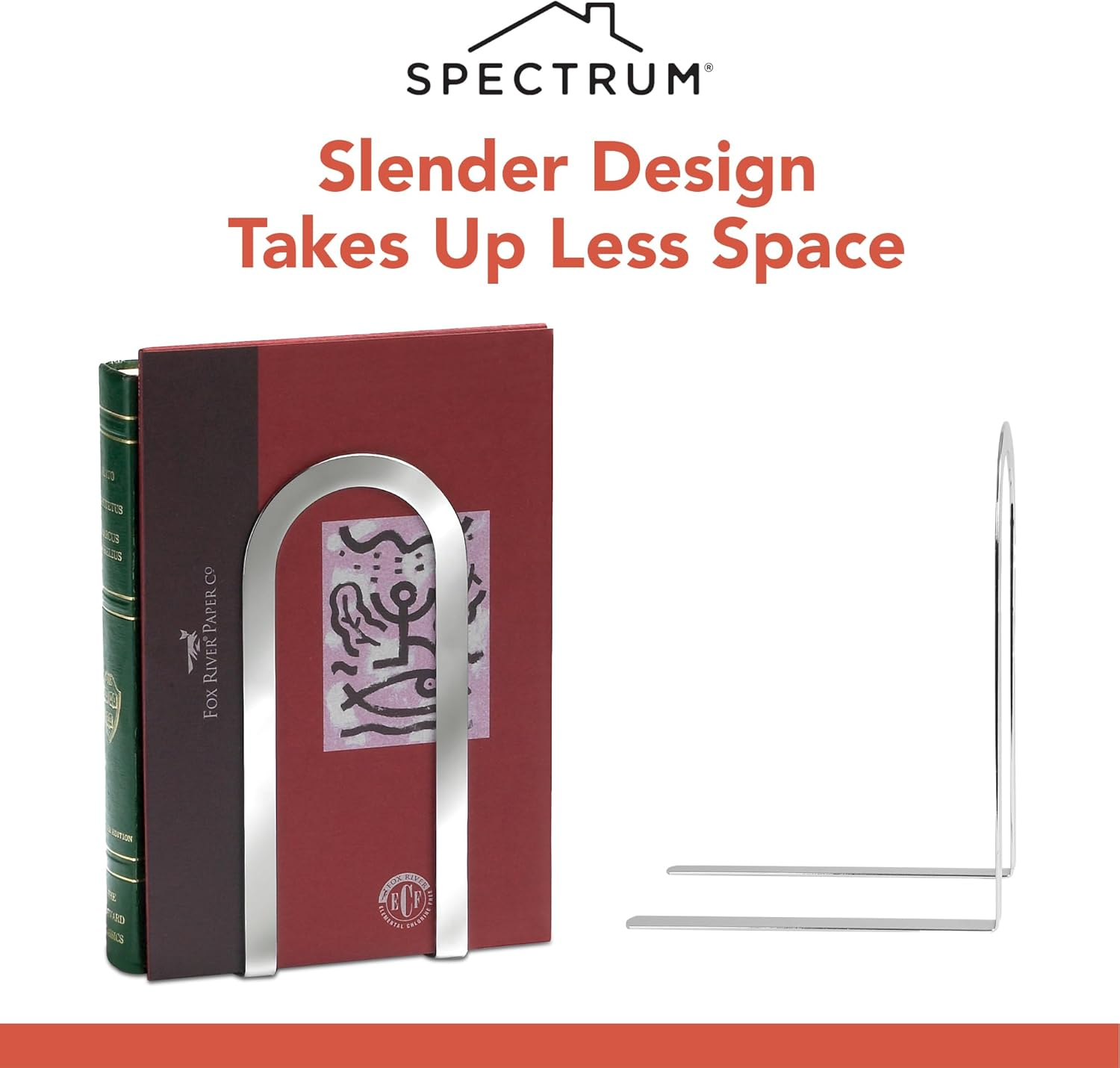 Spectrum Elements Book Ends for Shelves, Large- Decorative Bookends Book Shelf Organizer for Heavy & Light Books - Modern Metal Book Holders with Minimalist Design - Chrome