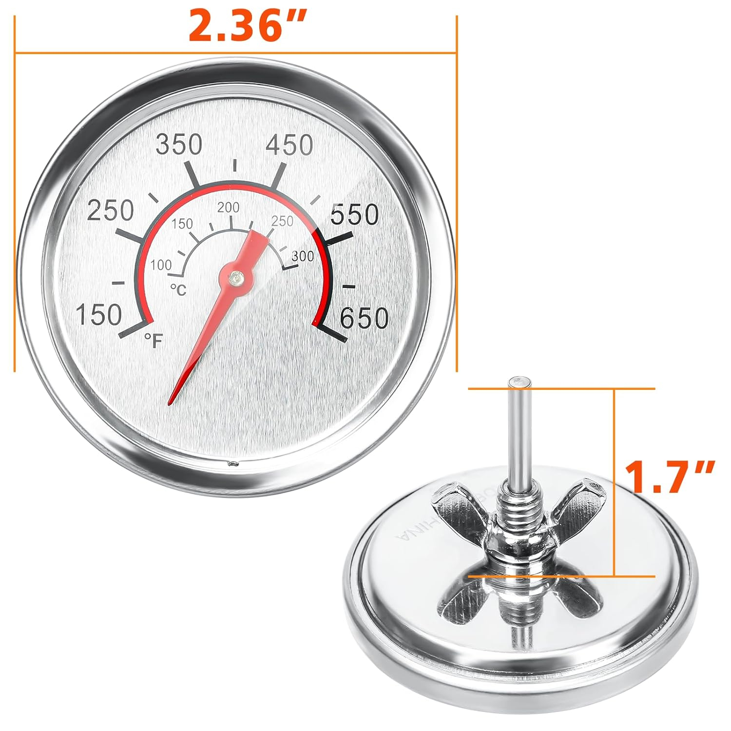 Hisencn 2.36'' Temperature Gauge for Charbroil Grill Replacement Parts, Grill Thermometer Gauge for Weber, Kenmore, Nexgrill, Brinkmann, Jenn Air Grill