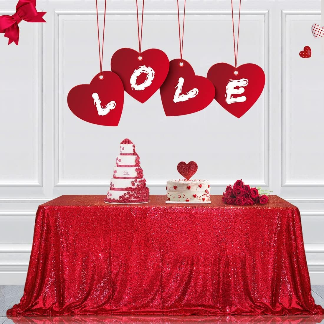 PartyDelight Sequin Tablecloth Red 48"x72"Sparkly Table Cloth Rectangular for Wedding Sweetheart Christmas