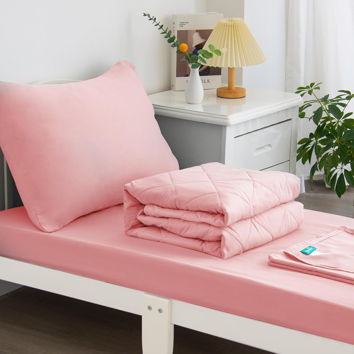 Pink Crib Skirt Pleated with White Lovely Pompoms, Bedding Dust Ruffle for Girls, 14" Drop, Fit All Standard Crib Bed, Fade Resistant Crib Bed Skirt Machine Wash