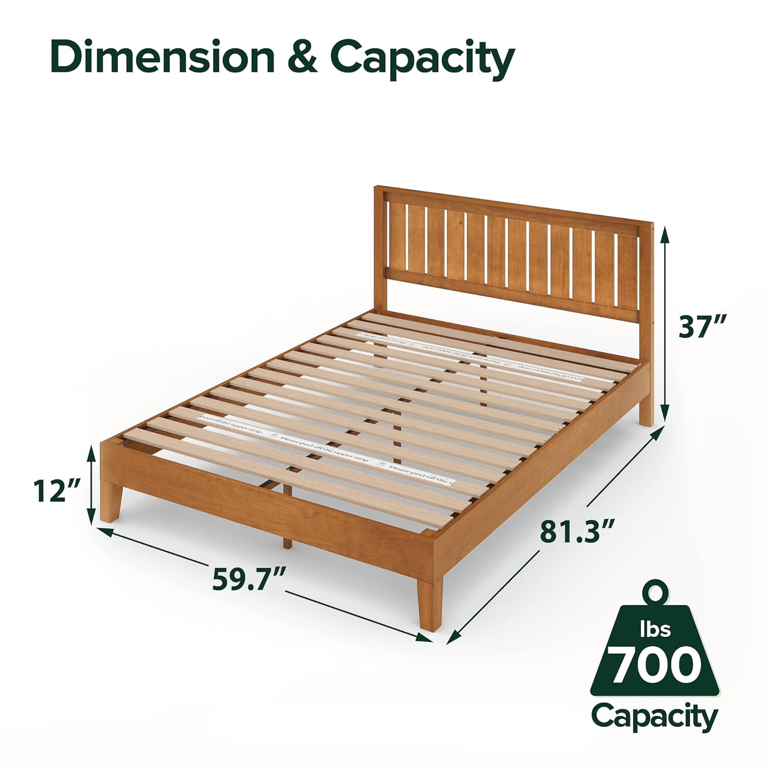 Zinus Alexis 12 Inch Deluxe Wood Platform Bed with Headboard / No Box Spring Needed / Wood Slat Support / Rustic Pine Finish, Queen