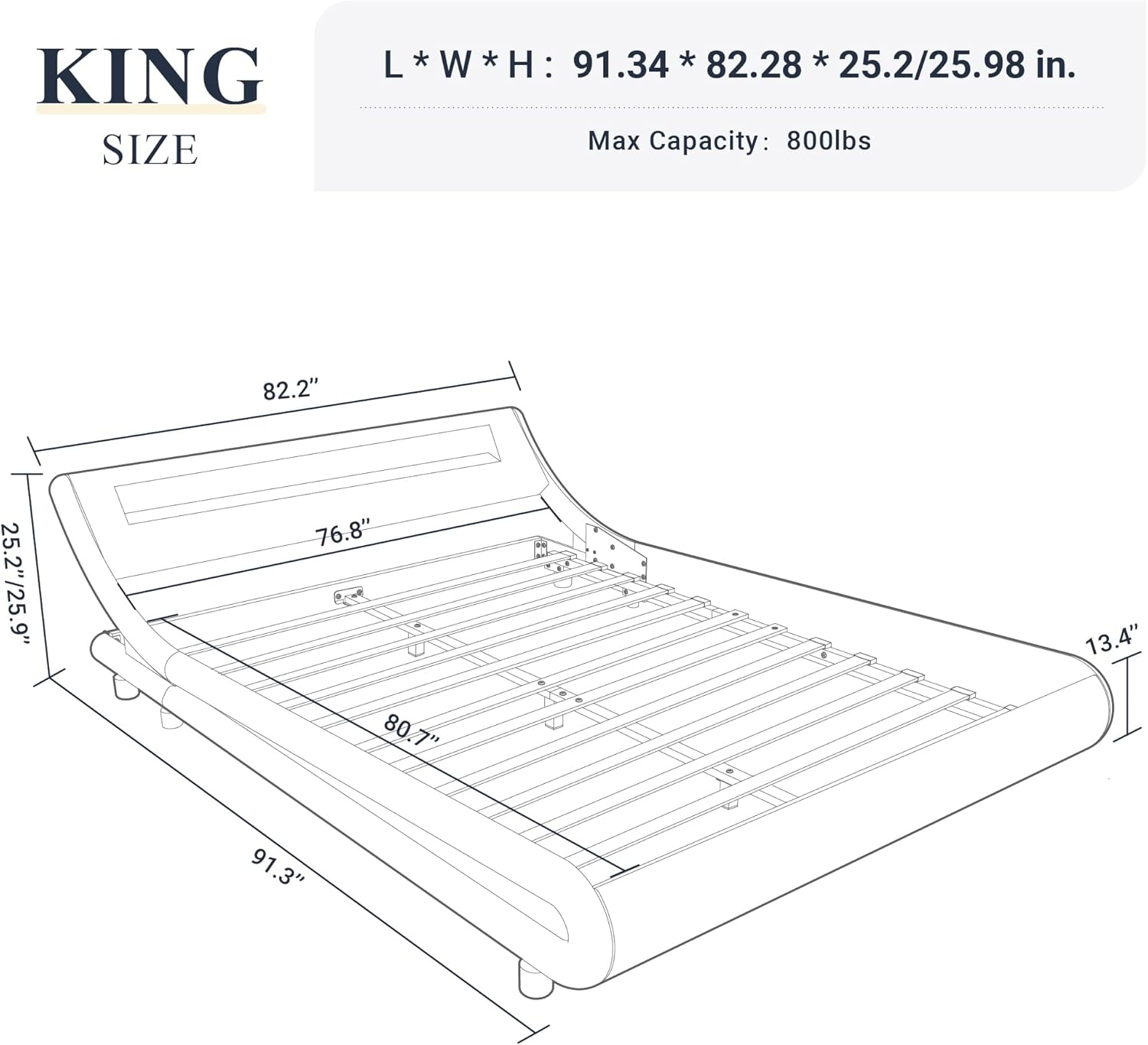 Allewie King Size LED Platform Bed Frame with Adjustable Headboard/No Box Spring Need/Easy Assembly/Faux Leather in Black