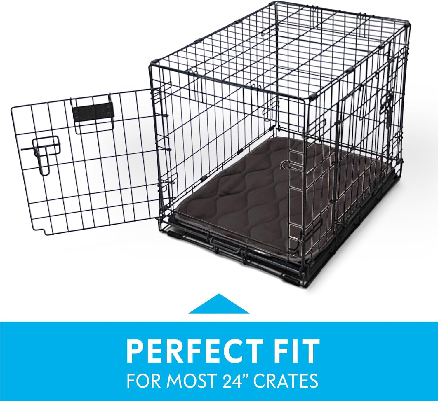 Paw Inspired Washable Padded 24" Crate Mats for Dogs | 23” x 17” Size, Fits 24-inch Kennels | Anti-Slip, Leakproof, Waterproof, Reusable Plush Pet Pads (Gray)