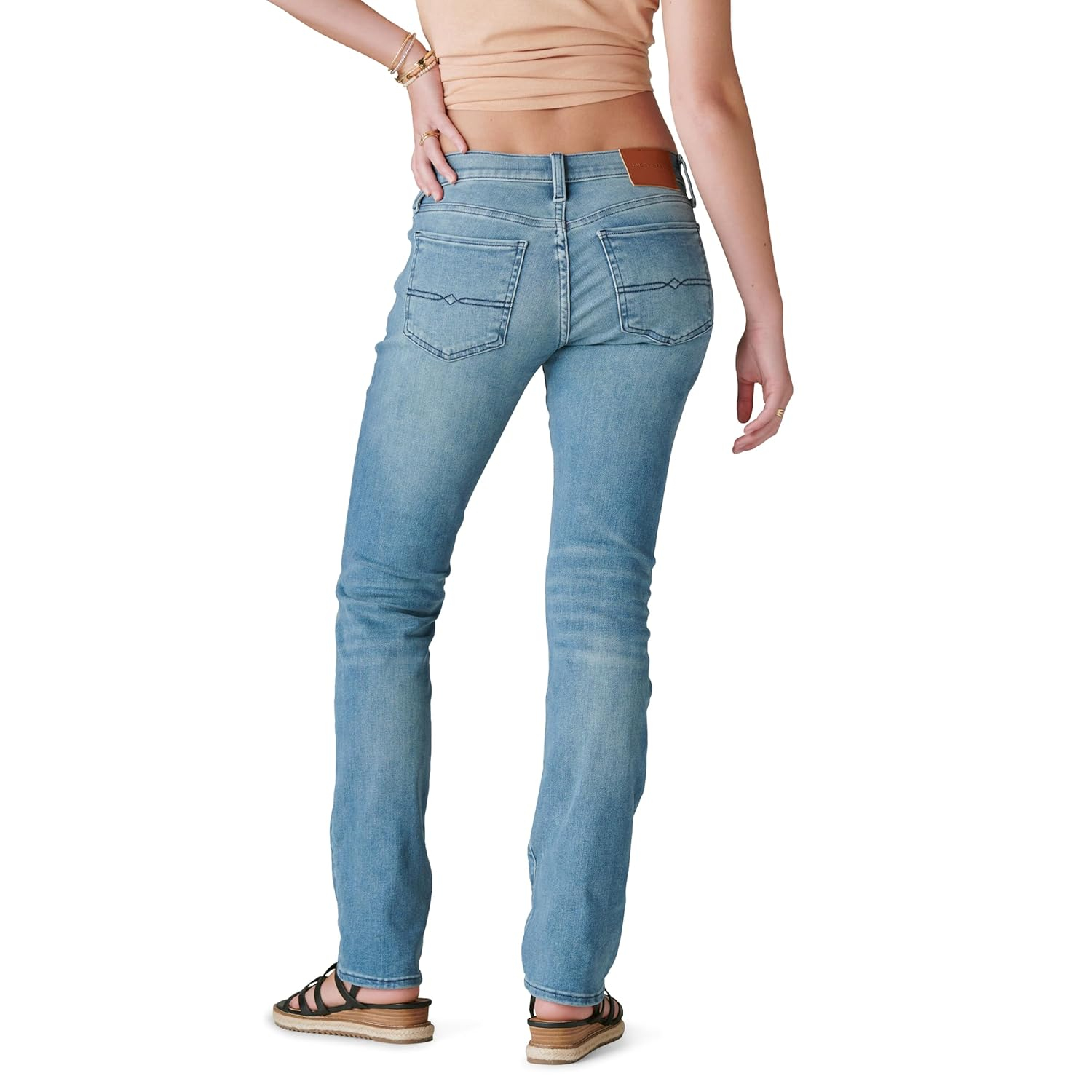 Women's Mid Rise Light Blue Cotton Blend Straight Leg Jeans