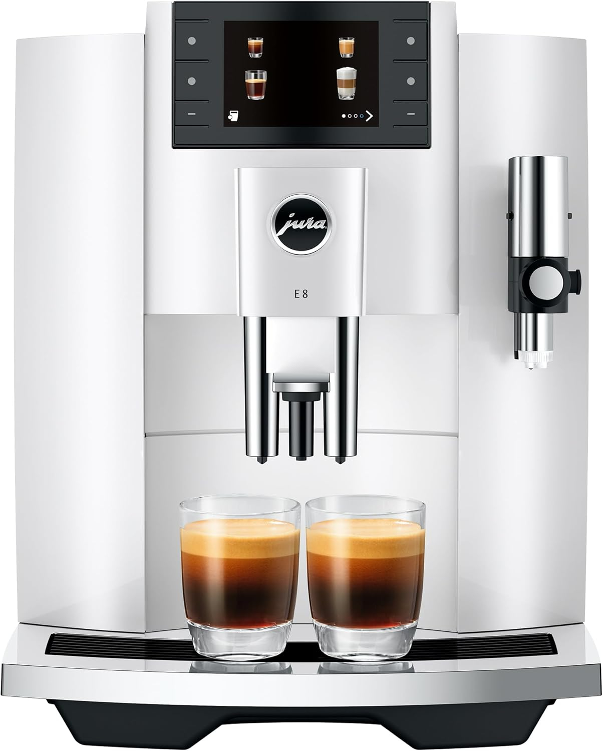 Jura E8 Coffee Machine with P.A.G.2 Grinder, 17 Specialties, 3.5-Inch Color Display, and One-Touch Cleaning System (Piano White)