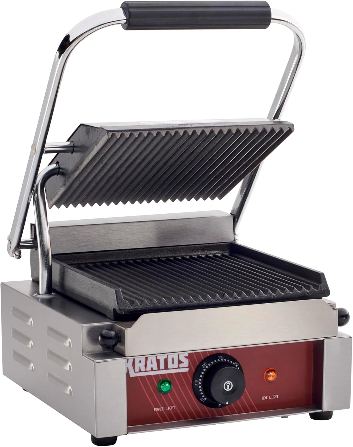 Kratos Commercial Electric Panini Sandwich Grill with Grooved Plates, 9" x 9" Cooking Surface, Commercial Countertop Panini Press, 120V, 1750W (29Y-017)