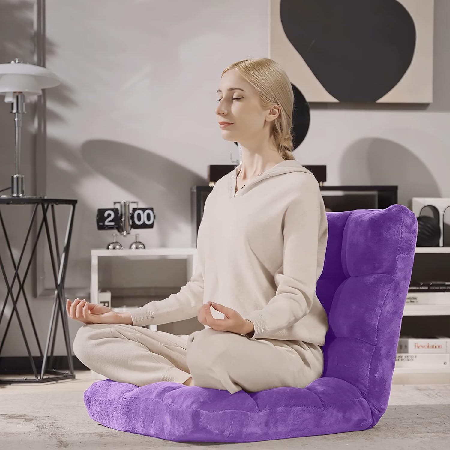 Giantex Floor Chair with Back Support, 14 Adjustable Position, Padded Sleeper Bed, Couch Recliner, Folding Gaming Floor Chairs for Adults, Living Room, Bedroom, Yoga, Meditation, Purple