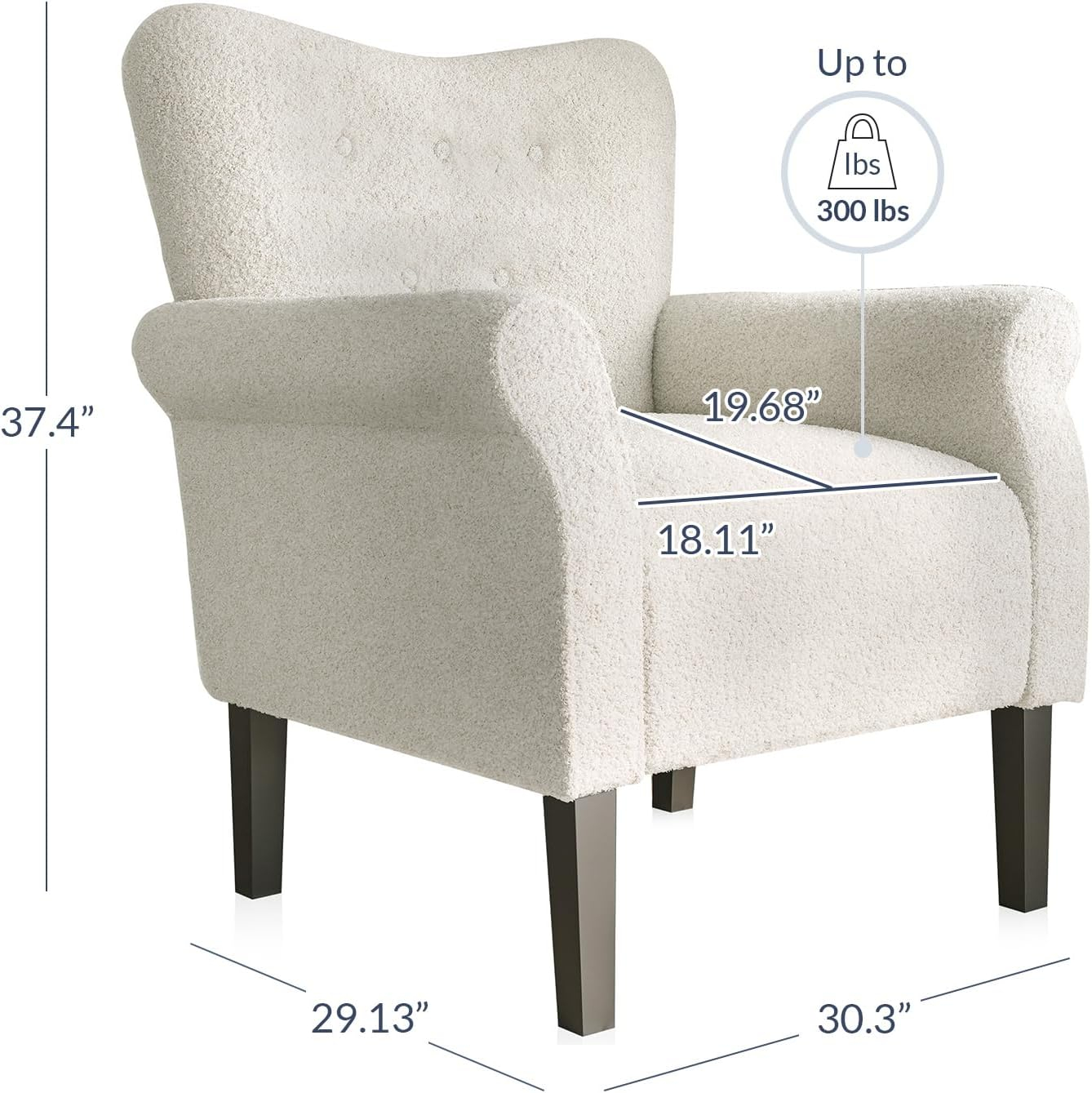 BELLEZE Modern Accent Chair Upholstered Teddy Fleece Armchair for Living Room or Bedroom with Wooden Legs, High Back Rest, Padded Armrest, and Comfortable Cushioned Seat - Allston (White)