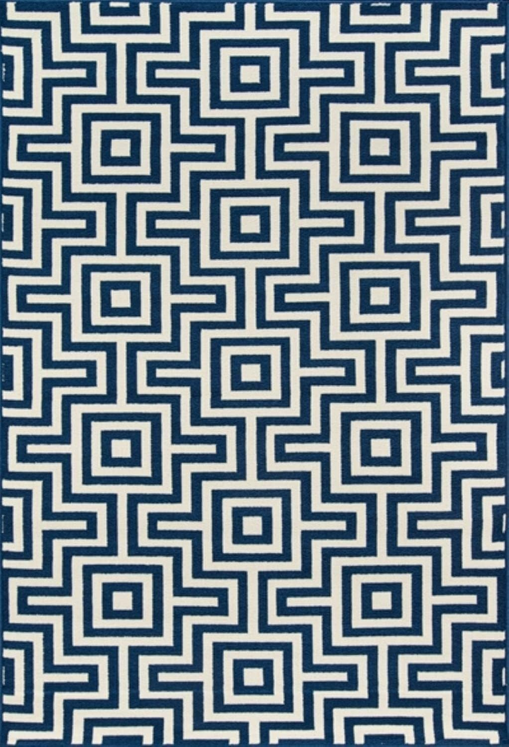 Momeni  Baja Retro Indoor Outdoor Rug Navy 1'8" x 3'7" Graphic, Geometric 2' x 3' Outdoor, Indoor Entryway, Kitchen, Patio Ivory Rectangle