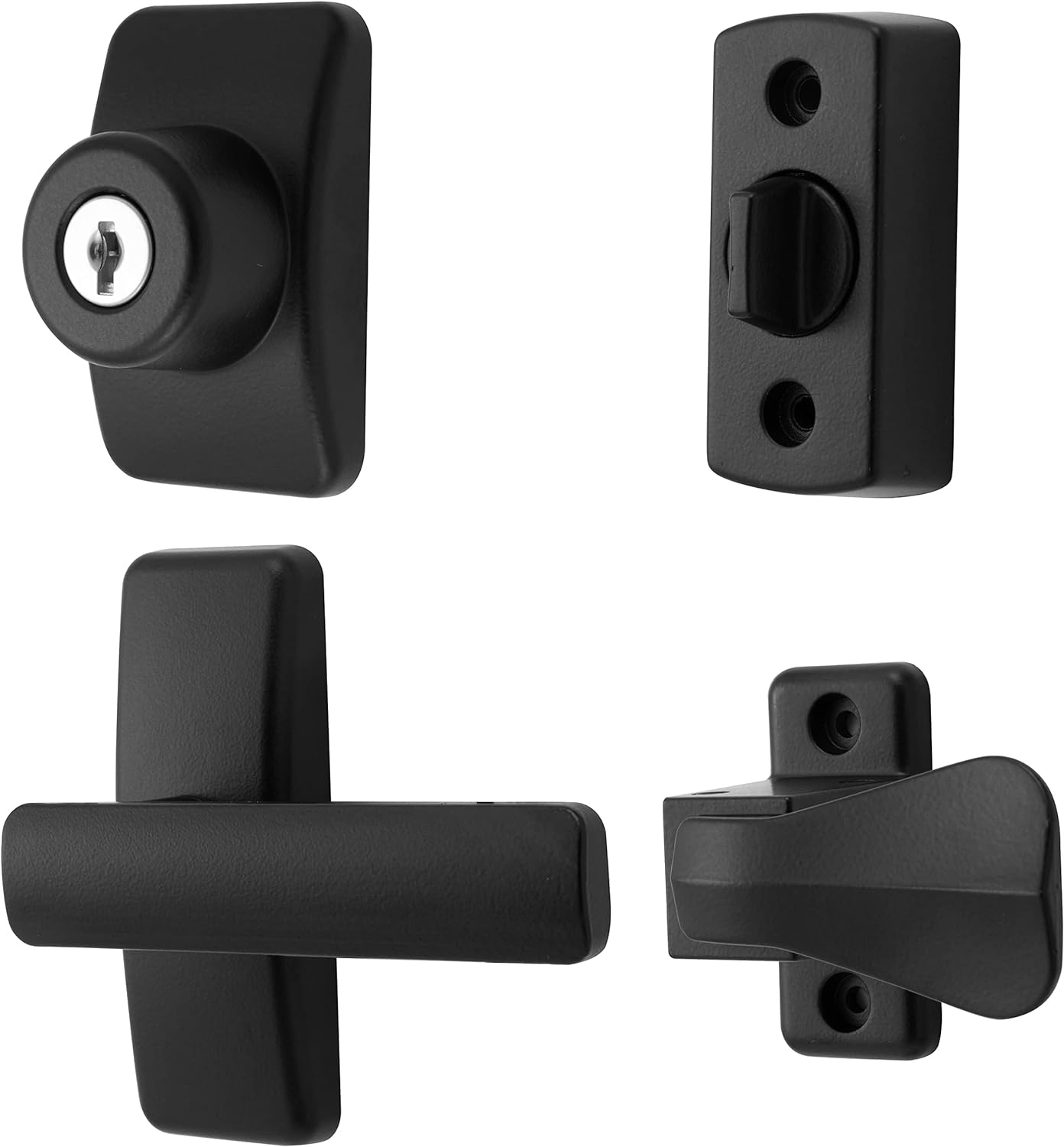 Ideal Security AJ Modern Door Lever Set with Keyed Deadbolt Lock for Storm and Screen Doors, Matte Black (4-Piece Set)