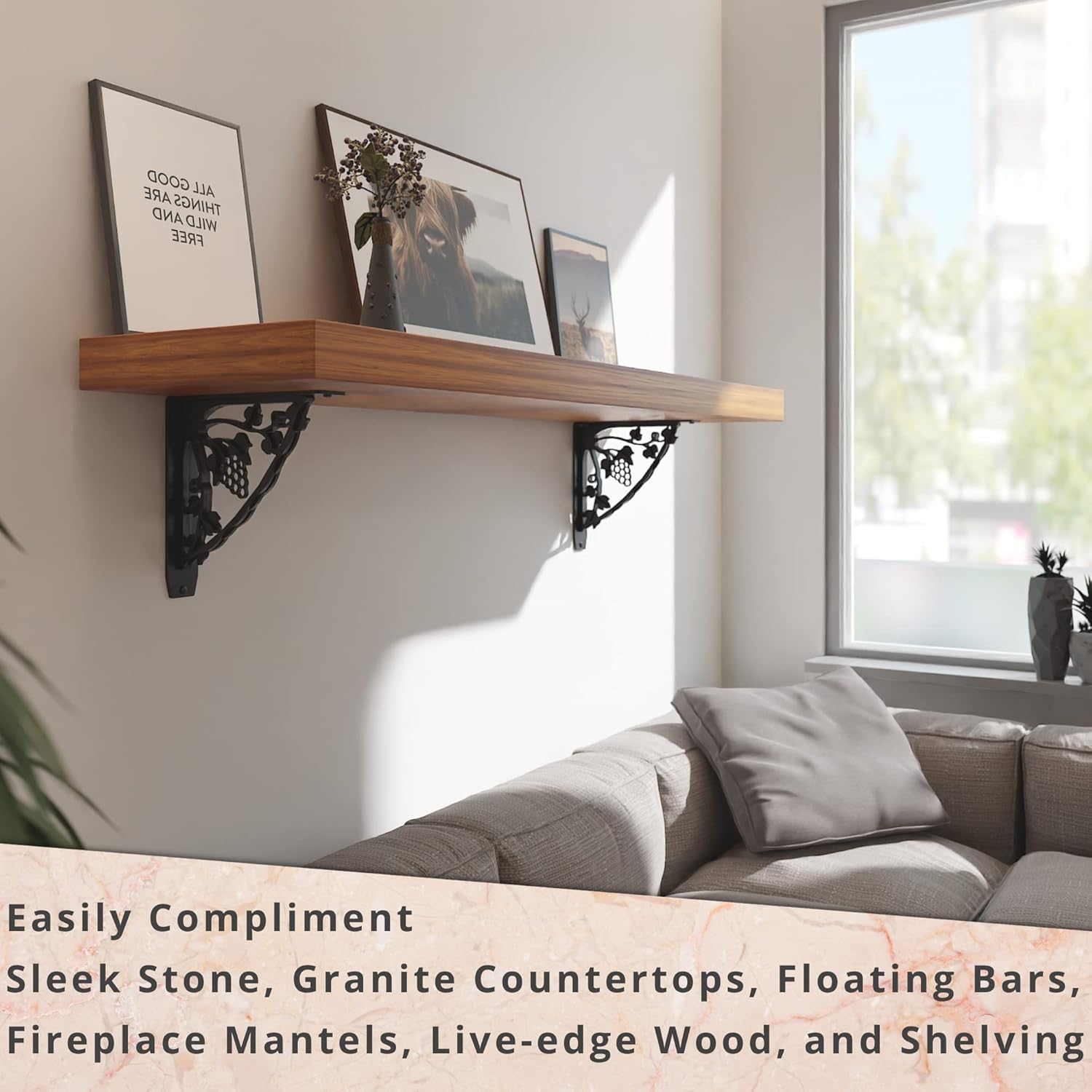 MADEIRA HEAVY DUTY STEEL FIREPLACE MANTEL BRACKETS, FLOATING SHELF, COUNTERTOP SUPPORT - HAND WELDED - 10" x 10" x 2"