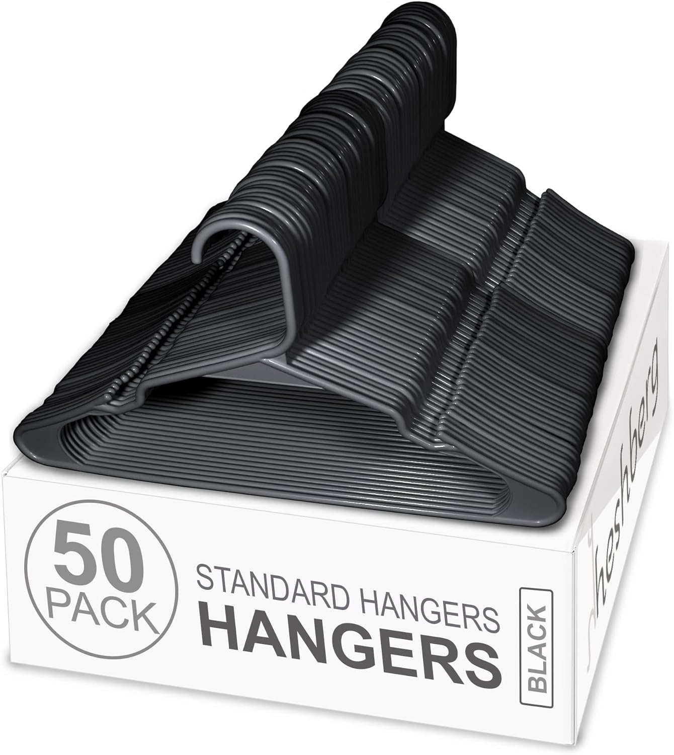 Heshberg Plastic Hangers Notched Black 50 Pack