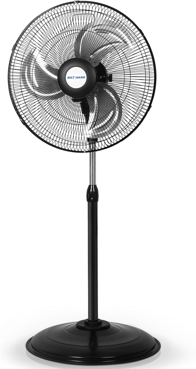 BILT HARD 3900 CFM 18" High Velocity Pedestal Oscillating Fan, 3-Speed Heavy Duty Metal Standing Shop Fan with Aluminum Blades for Commercial, Residential, and Garage, UL Listed