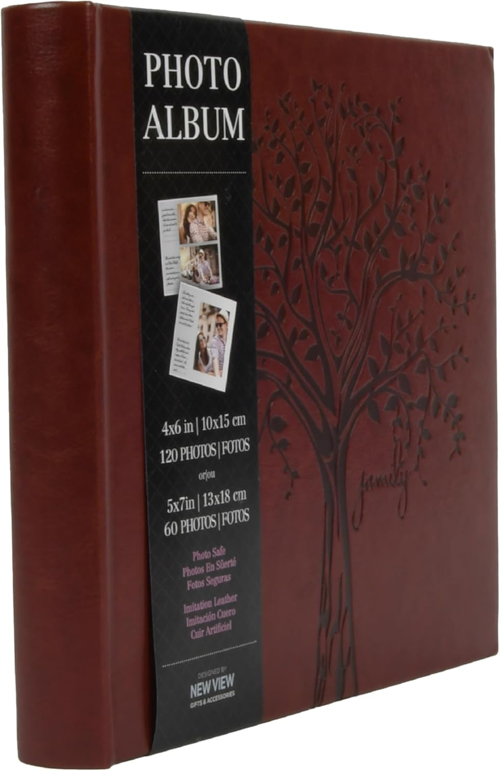 Faux Leather Family Tree Embossed Photo Album, Holds 120 Photos, 4"x6" or 60 5"x7" Photos