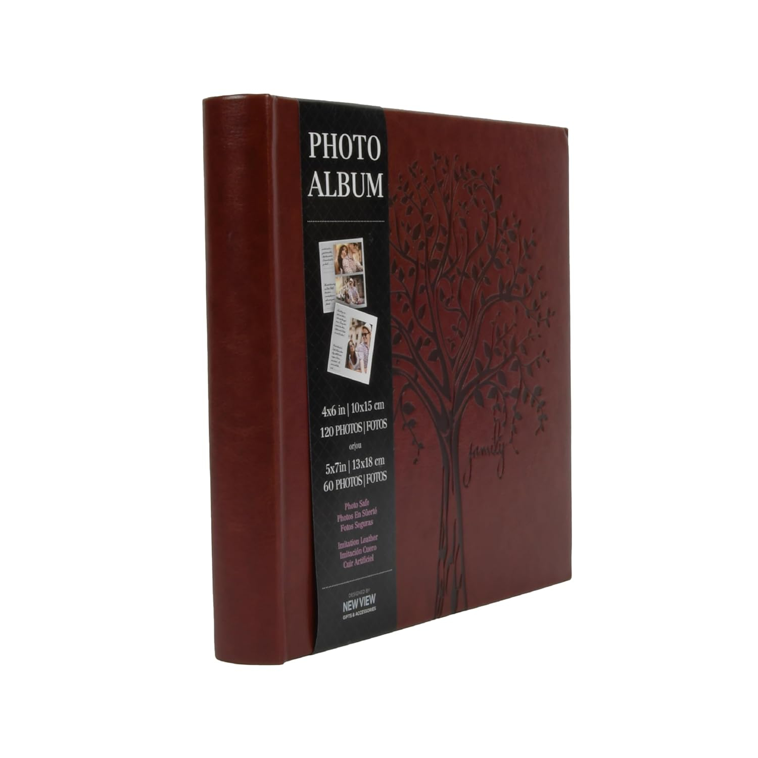 Faux Leather Family Tree Embossed Photo Album, Holds 120 Photos, 4"x6" or 60 5"x7" Photos